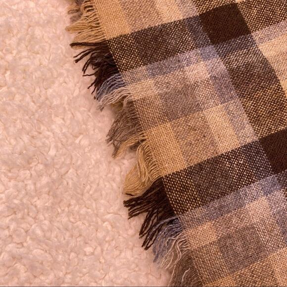 Wool Blend Brown and Cream Plaid Wrap - Picture 8 of 9